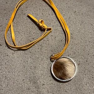 Cow hide (genuine) pendant necklace on genuine leather strap